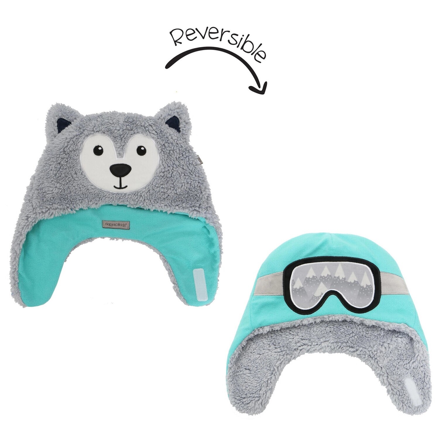Kids Reversible Sherpa Hat - Wolf/Ski Goggles S (6-24M)