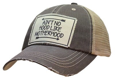 "Ain't No Hood Like Motherhood" Distressed Trucker Hat Baseball Cap - Brown