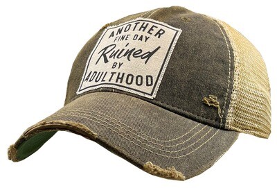 "Another Fine Day Ruined By Adulthood" Distressed Trucker Hat Baseball Cap - Black