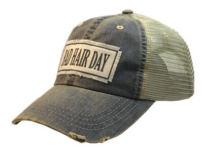 "Bad Hair Day" Distressed Trucker Hat Baseball Cap - Blue