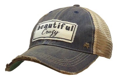 "Beautiful Crazy" Distressed Trucker Hat Baseball Cap - Navy Blue