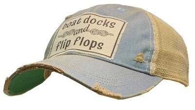 "Boat Docks and Flip Flops" Distressed Trucker Cap - Sky Blue