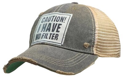 "Caution! I Have No Filter" Distressed Trucker Hat Baseball Cap - Black