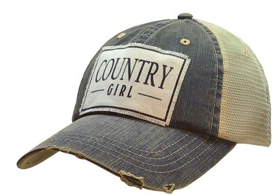 "Country Girl" Distressed Trucker Hat Baseball Cap - Blue Denim