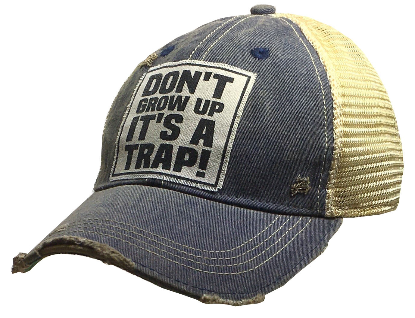 "Don't Grow Up It's A Trap " Distressed Trucker Hat Baseball Cap - Navy Blue