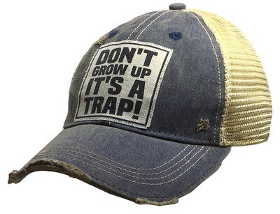 "Don't Grow Up It's A Trap " Distressed Trucker Hat Baseball Cap - Navy Blue