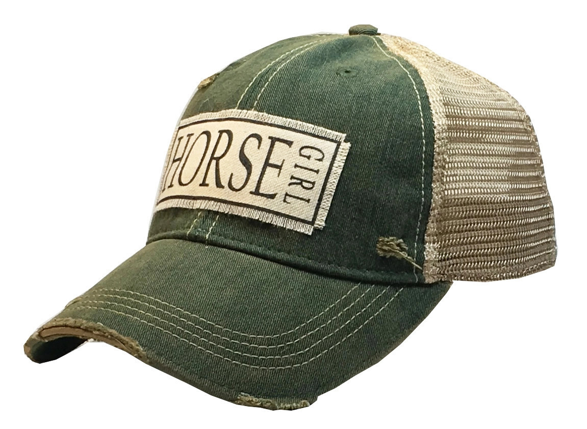 "Horse Girl" Distressed Trucker Hat Baseball Cap - Dark Green