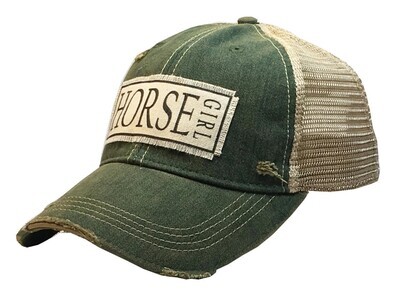 "Horse Girl" Distressed Trucker Hat Baseball Cap - Dark Green