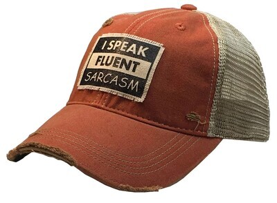 "I Speak Fluent Sarcasm" Distressed Trucker Cap - Orange