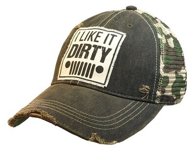 "I Like It Dirty" Distressed Trucker Cap - Black Camo