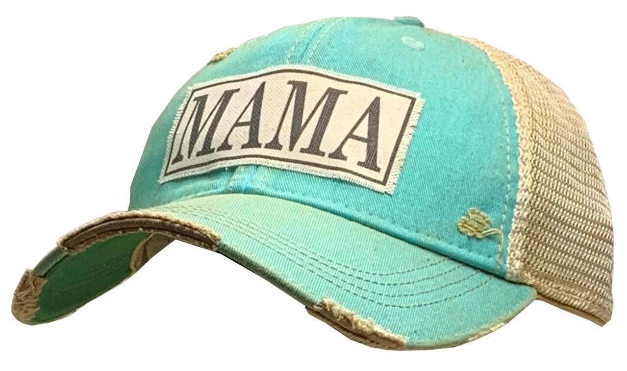 "Mama" Distressed Trucker Cap - Teal