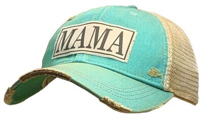 "Mama" Distressed Trucker Cap - Teal