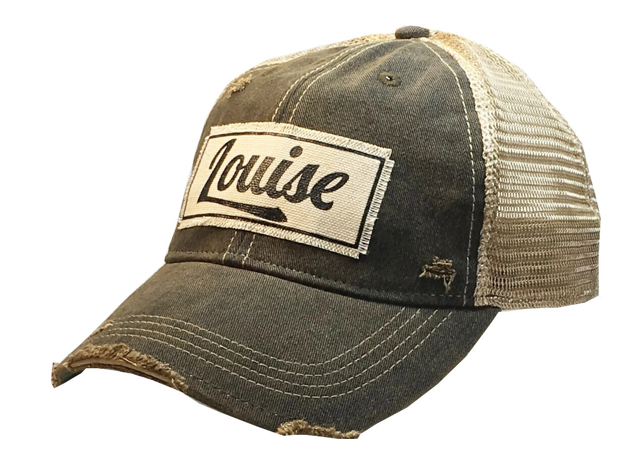 "Louise" Distressed Trucker Cap - Black