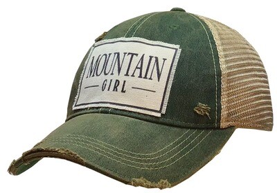 "Mountain Girl" Distressed Trucker Cap - Dark Green