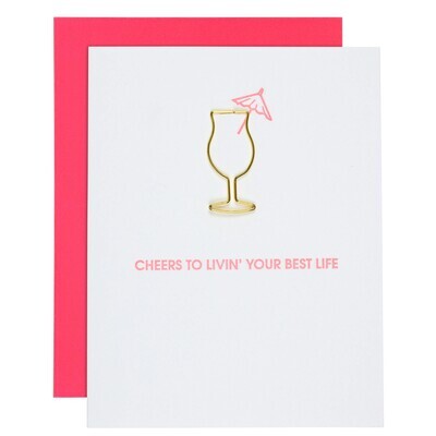Cheers To Living Your Best Life - Daiquiri Paper Clip Letterpress Card