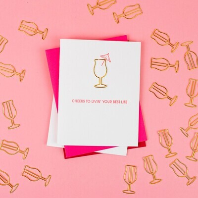 Cheers To Living Your Best Life - Daiquiri Paper Clip Letterpress Card