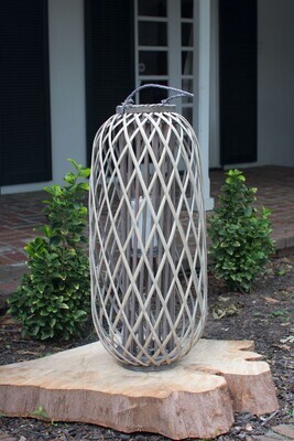 Kalalou Tall Grey Willow Lantern with Glass - X-Large