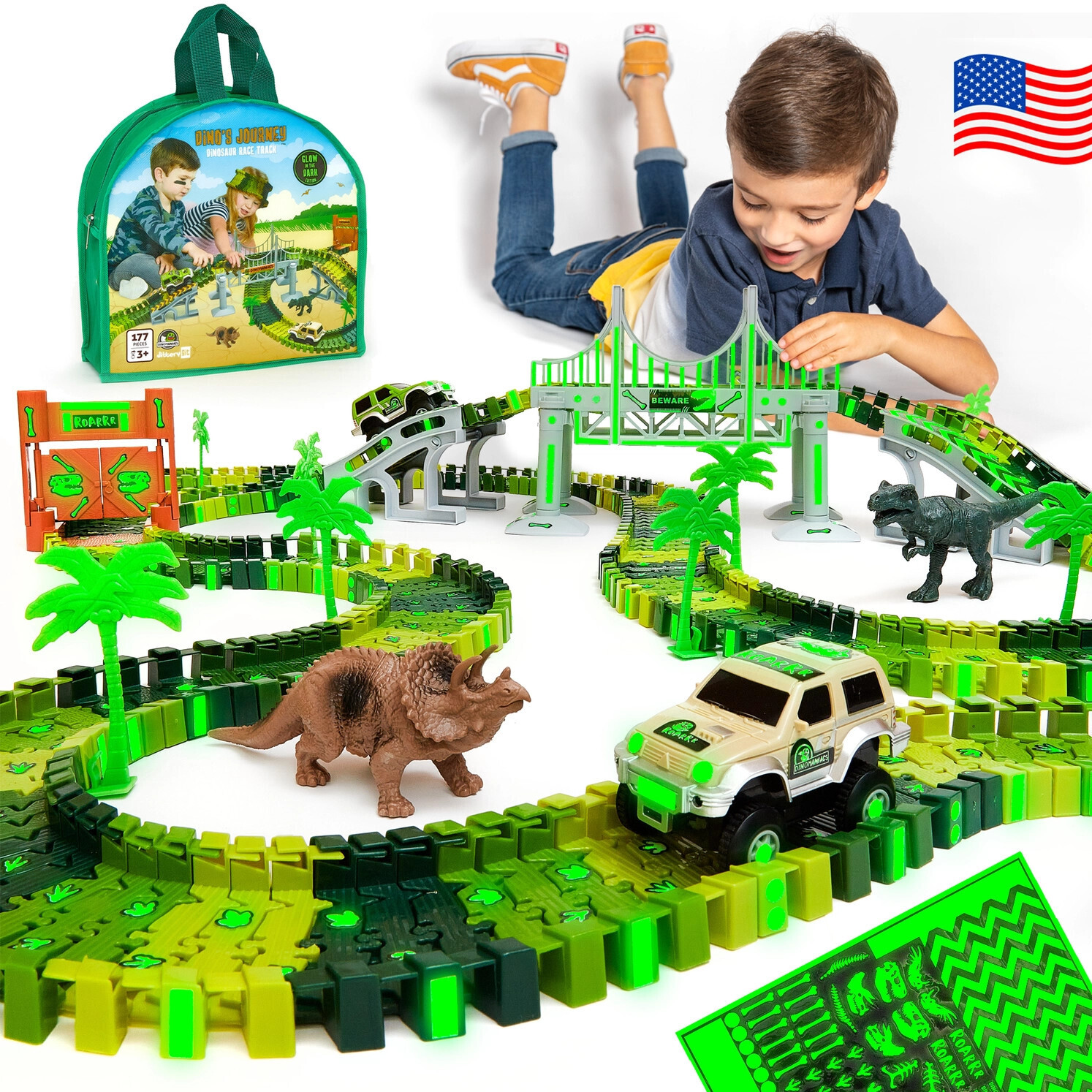Dino's Journey - Glow In The Dark Dinosaur Race Car Track Set