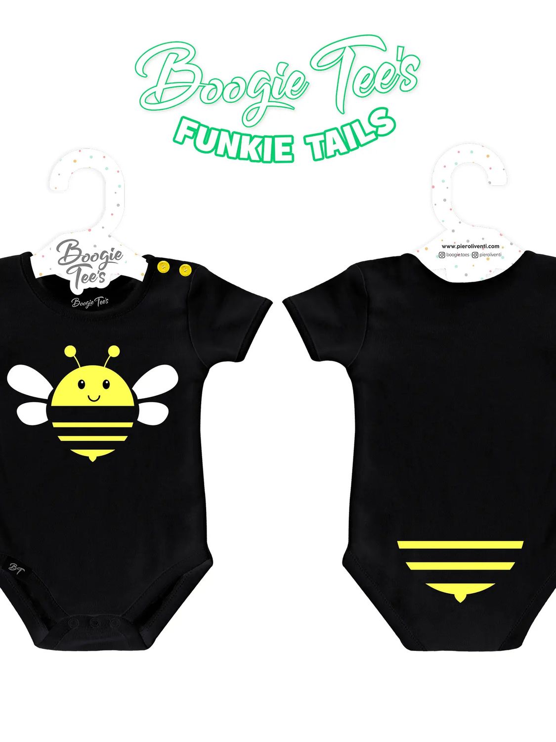 Liventi Bumblebee Black Boogie Tee Funny Tails Yellow Button 6-18 M