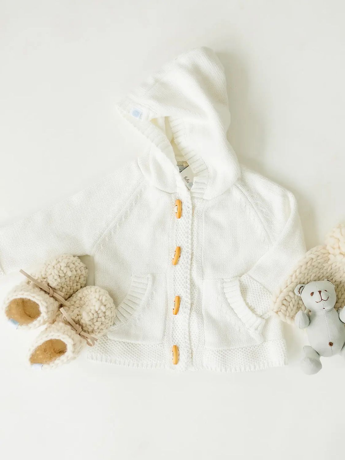 Beba Bean Baby Knit Hoodie - Ivory 12-18 months