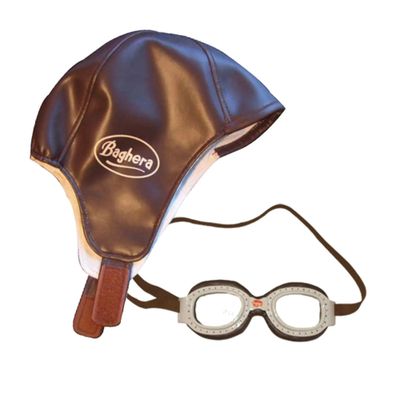 Baghera Race Kit - Vintage Racing Cap and Goggles - Brown