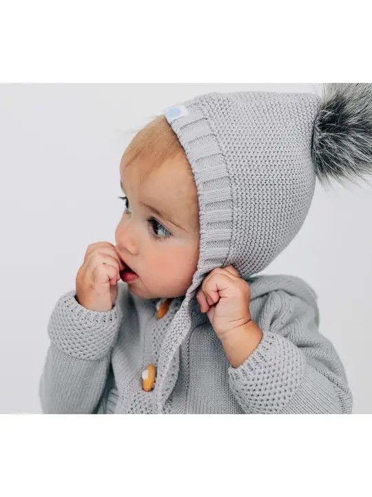 Beba Bean Baby Pom Pom Hat - Grey 6-12 months