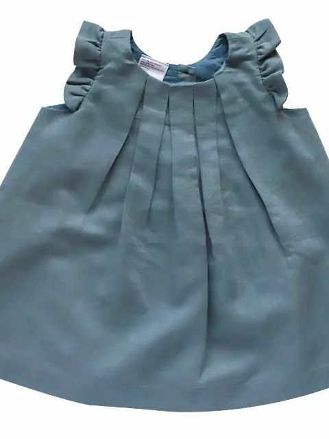 Beba Bean Box Pleat Linen Dress Blue 3-6 months