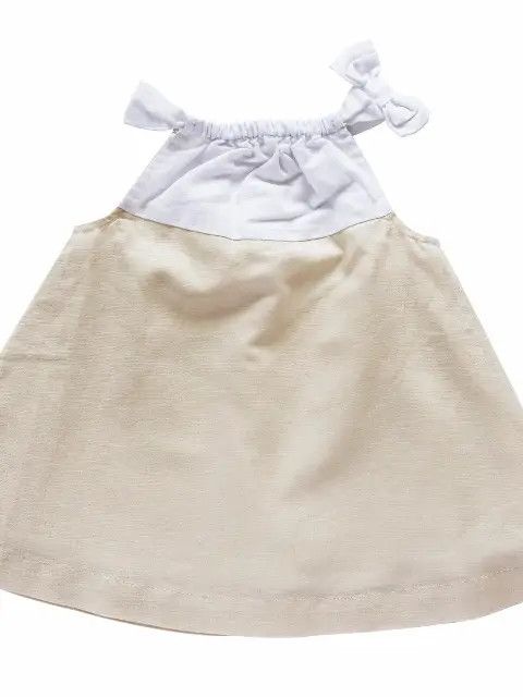 Beba Bean Baby Bow Linen Dress Oatmeal 3-6 months