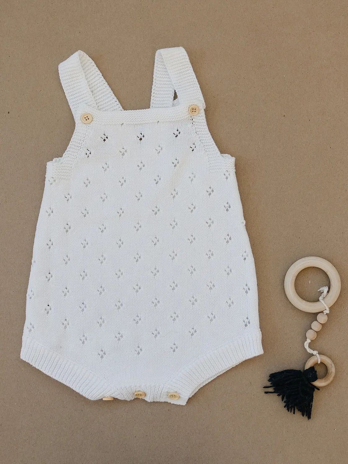 Baby Knit Eyelet Romper White 3-6 months