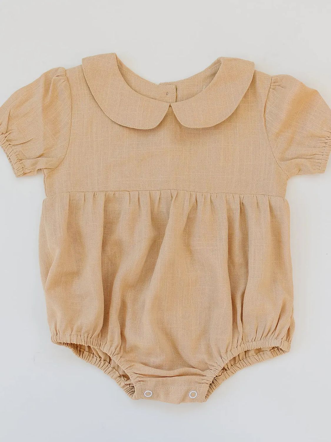 Beba Bean Baby Peter Pan Collar Linen Romper Honey 3-6 months