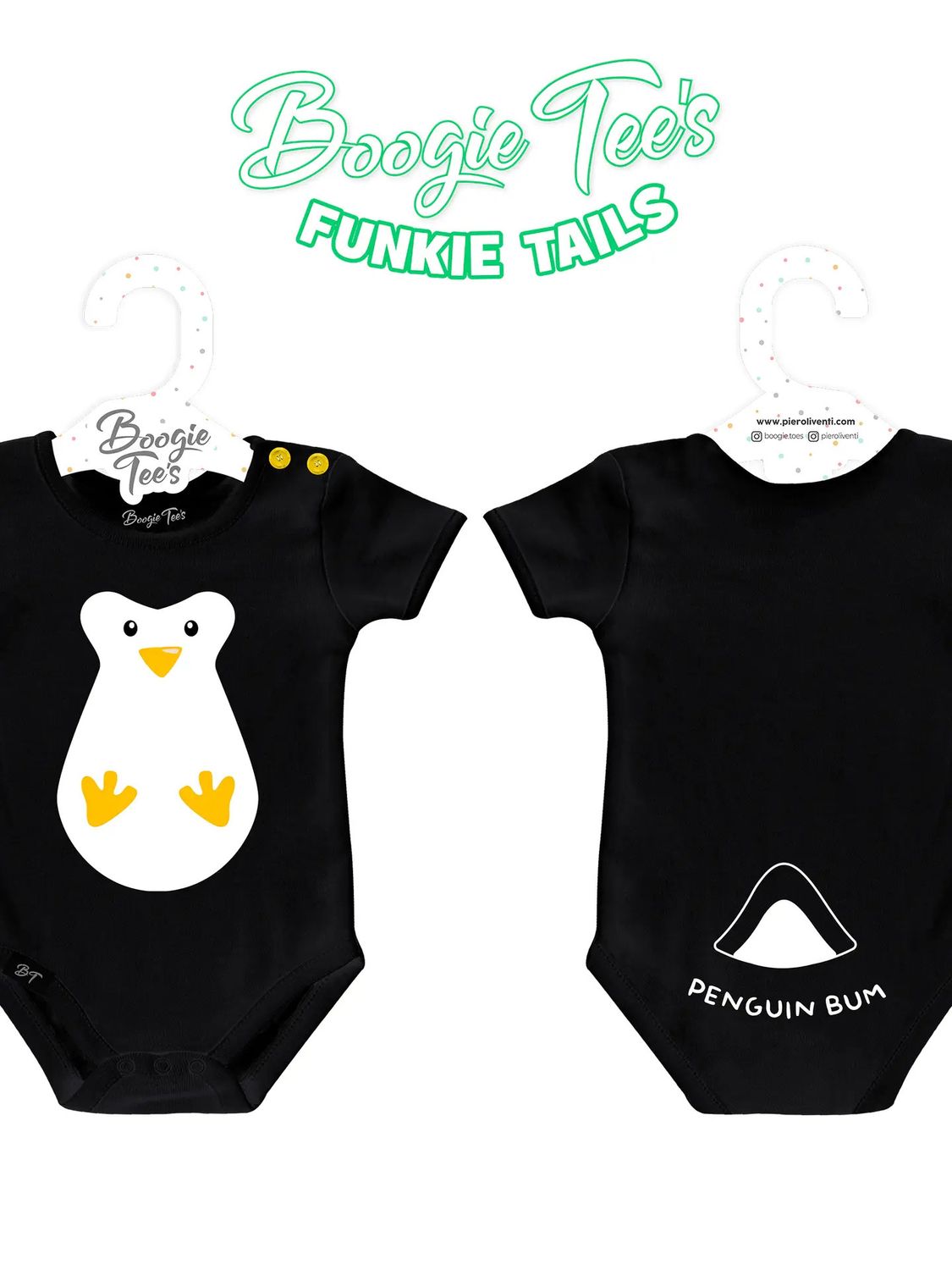 Liventi Penguin Bum Black Boogie Tee Funny Tails Yellow Button 6-18 MONTHS