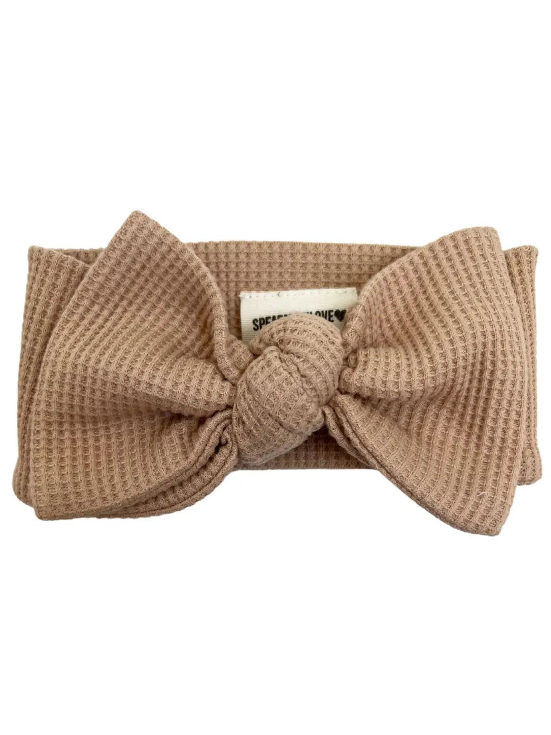 SpearmintLOVE Organic Waffle Knot Bow, Tan 0-12 Months