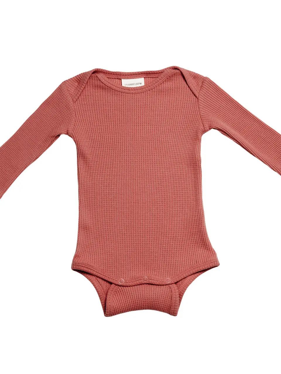 SpearmintLOVE Organic Waffle Long Sleeve Bodysuit, Dusty Rose 12 -18 mo