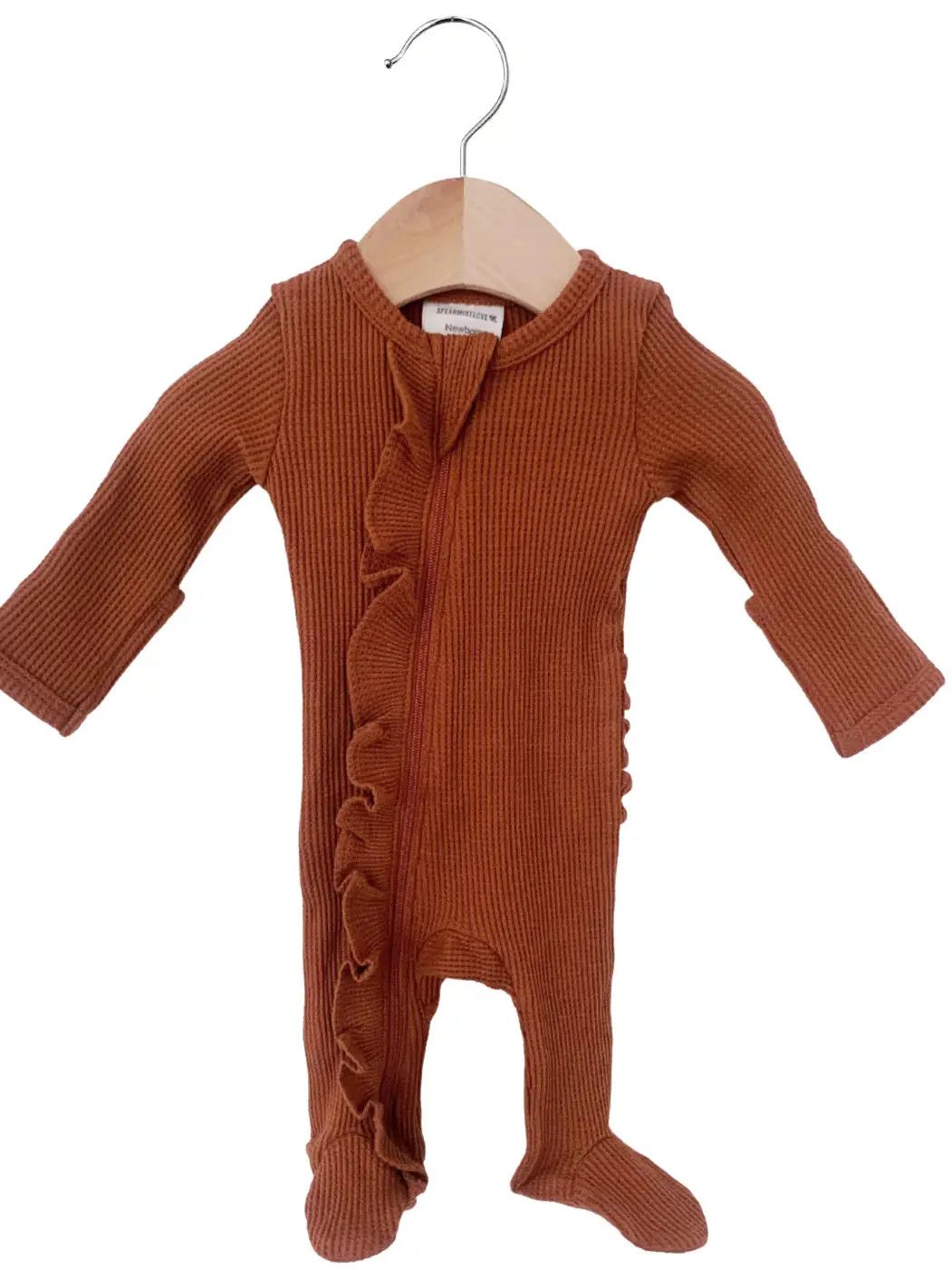 SpearmintLOVE Organic Waffle Ruffle Zip Footie, Caramel 6 -9 mo