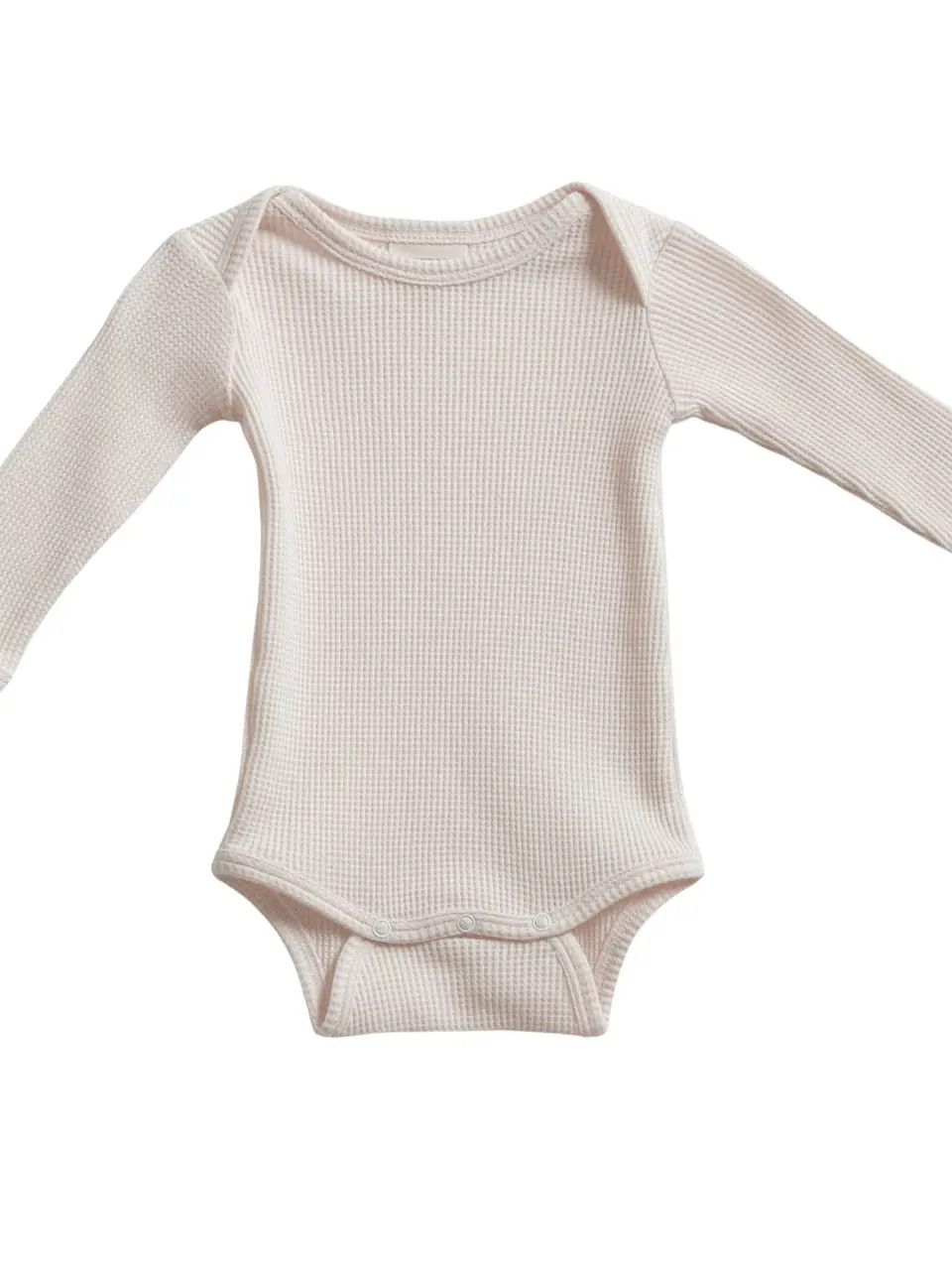 SpearmintLOVE Organic Waffle Long Sleeve Bodysuit, Snow 12 -18 mo