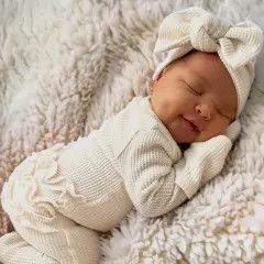 SpearmintLOVE Organic Waffle Ruffle Zip Footie, Snow 6 - 9 mo.