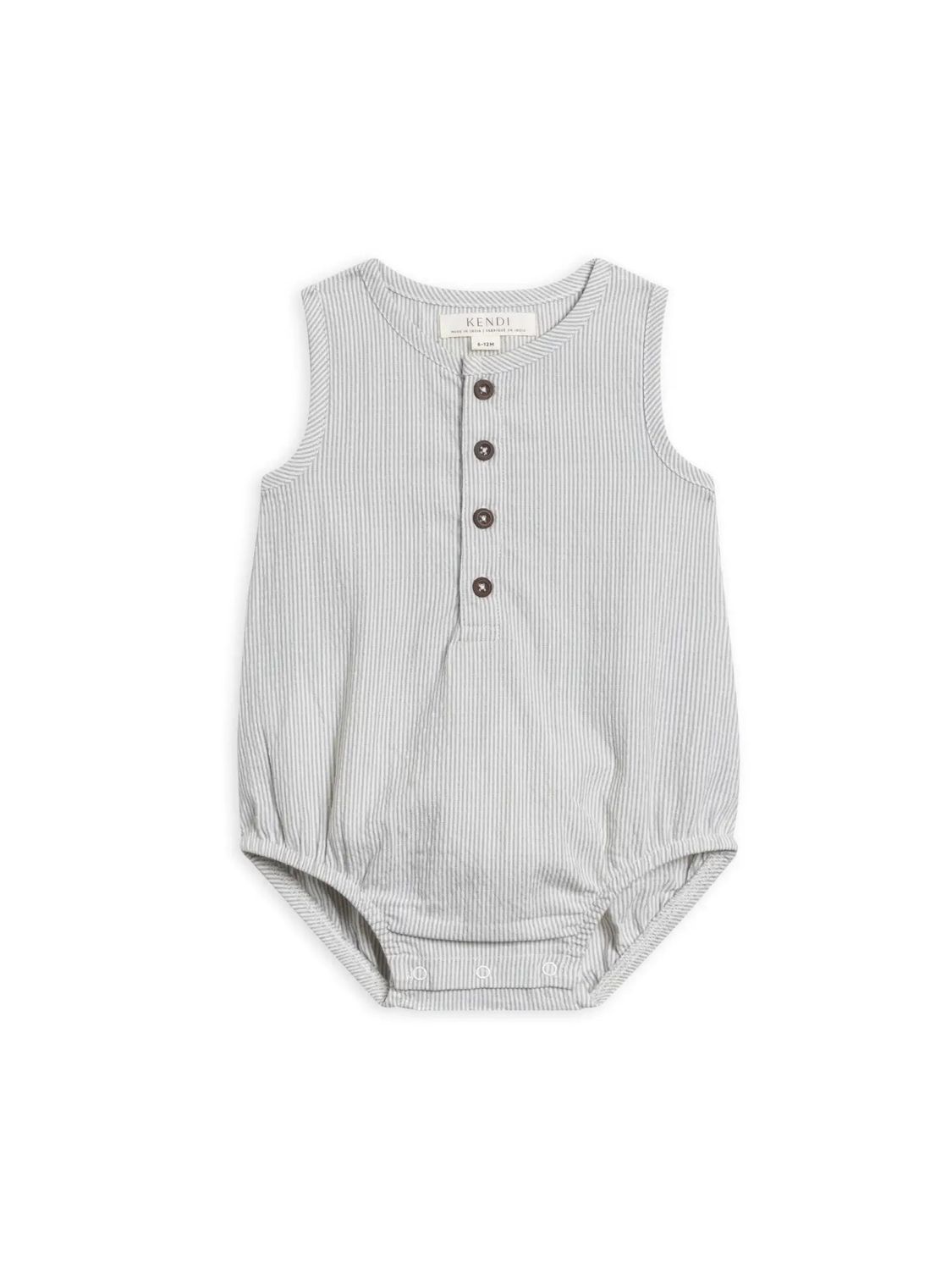 Colored Organics Wren Seersucker Bubble Romper - Shore Stripe + Mist -  12-18M