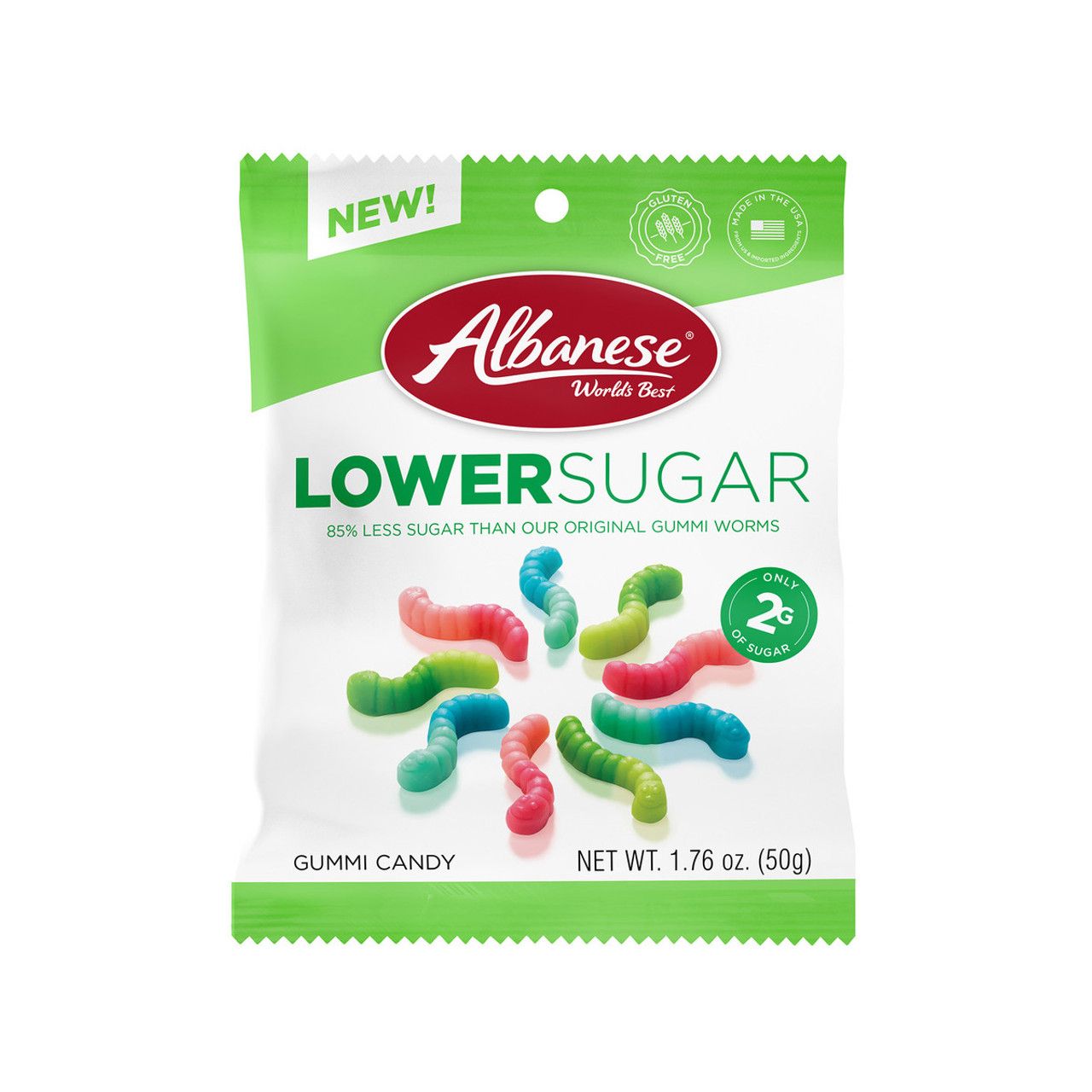 Albanese Lower Sugar Mini Gummi Worms 1.76oz