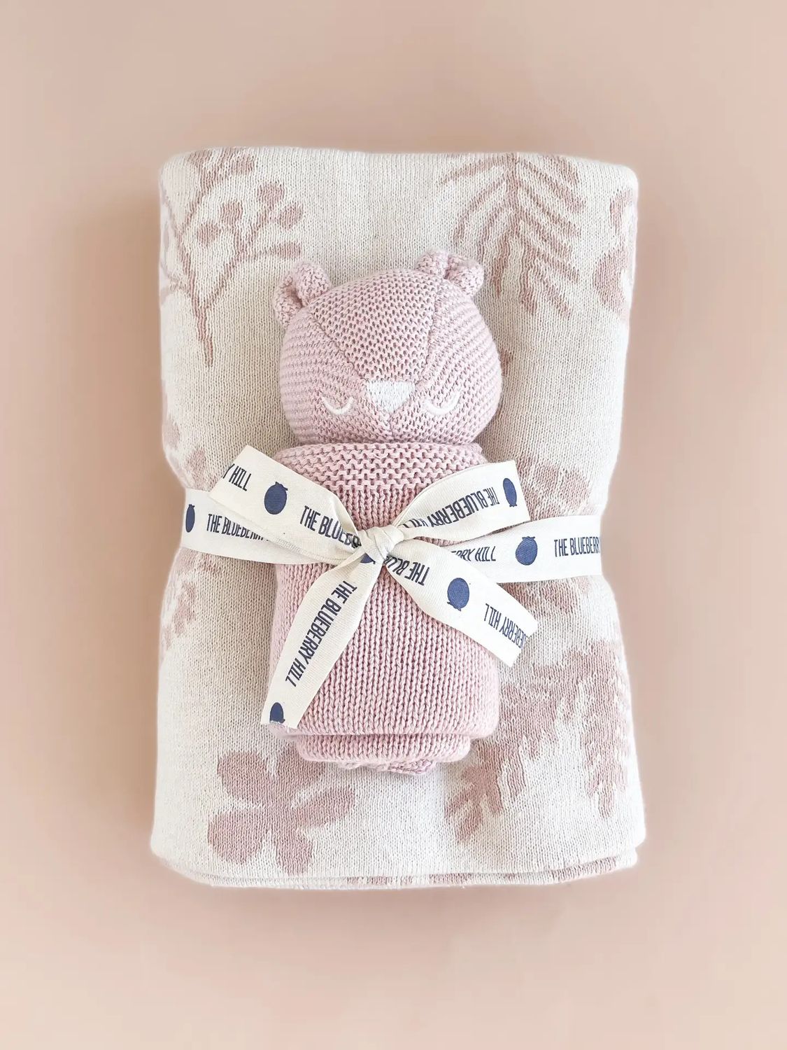 Floral Blanket Lovey Set Baby Gift Organic Cotton Summer Blush Bear