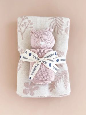Floral Blanket Lovey Set Baby Gift Organic Cotton Summer Blush Bear