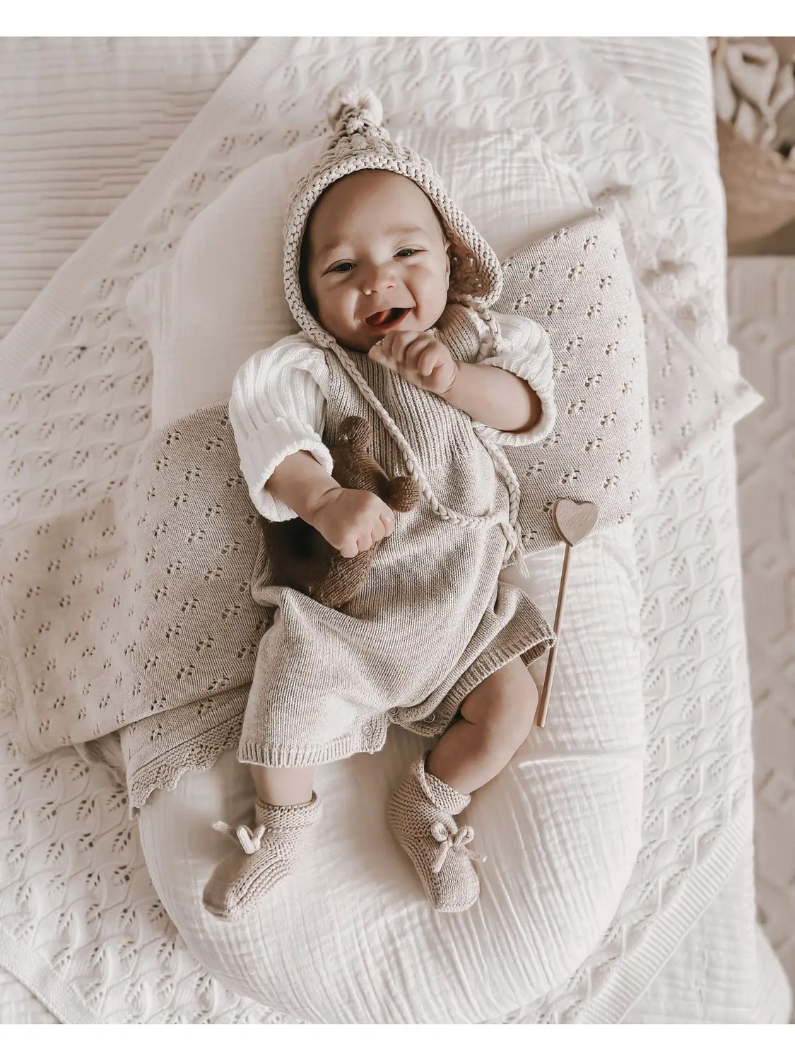 Luna + Luca Rib Detail Short Romper - Heather Beige 12 - 18 Months