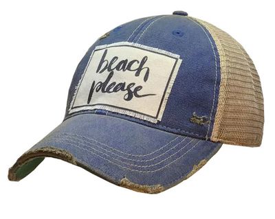 "Beach Please" Distressed Trucker Cap - Royal Blue