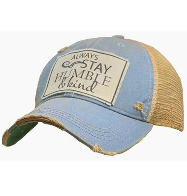 "Always Stay Humble &amp; Kind" Distressed Trucker Cap - Sky Blue