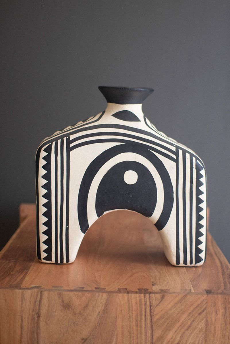 Black and White Paper Mache Vase - Arch