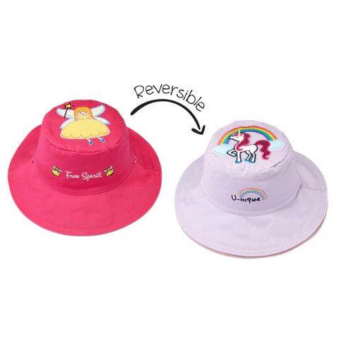 Reversible Kids' Sun Hat - Fairy / Unicorn: Large (4yrs-6yrs)