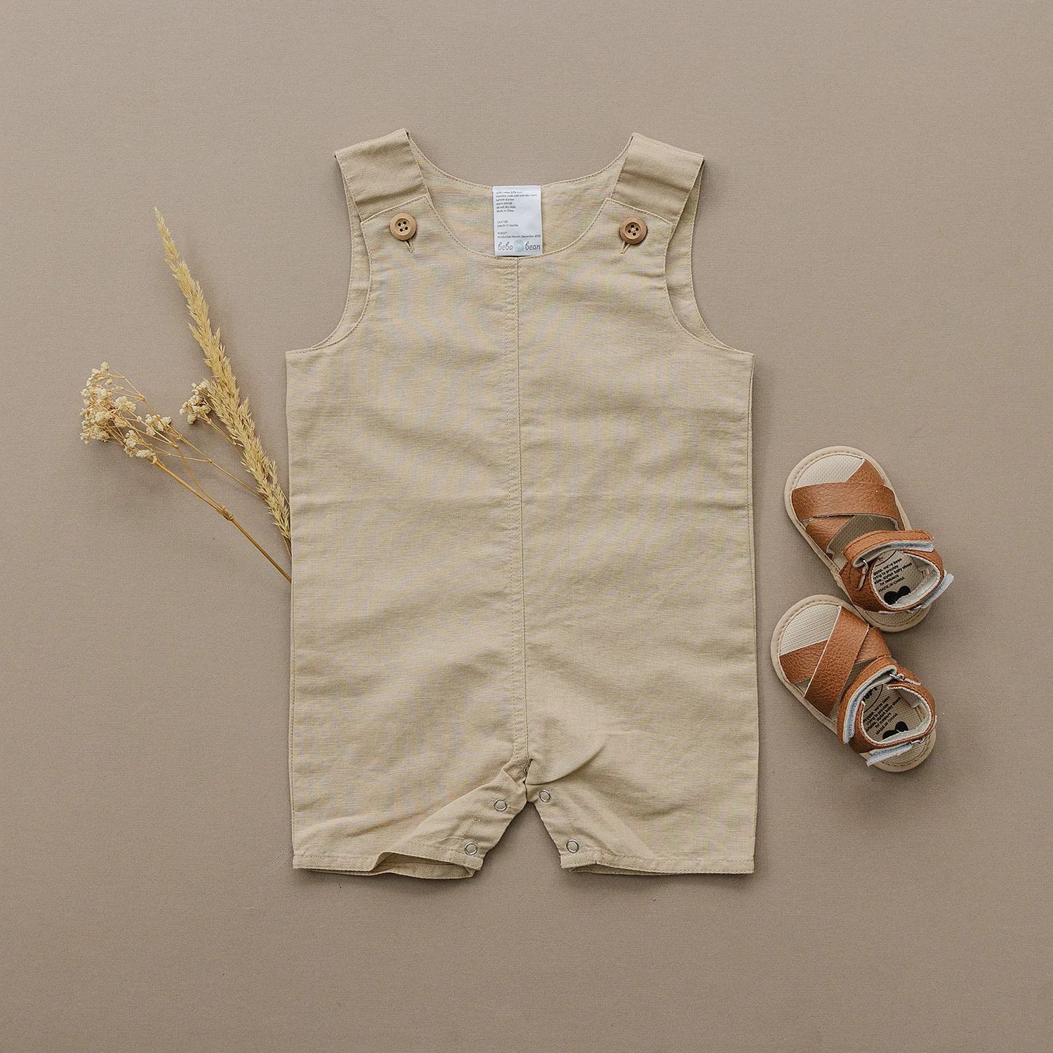 Beba Bean Sleeveless Linen Romper Sand 3-6 months
