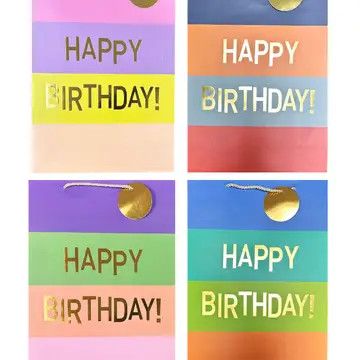 Happy Birthday Gift Bag - Three Color Stripes - Large