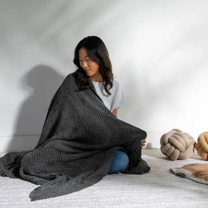 Pink Lemonade Washed Brick - Charcoal - 100% Cotton Throw Blanket