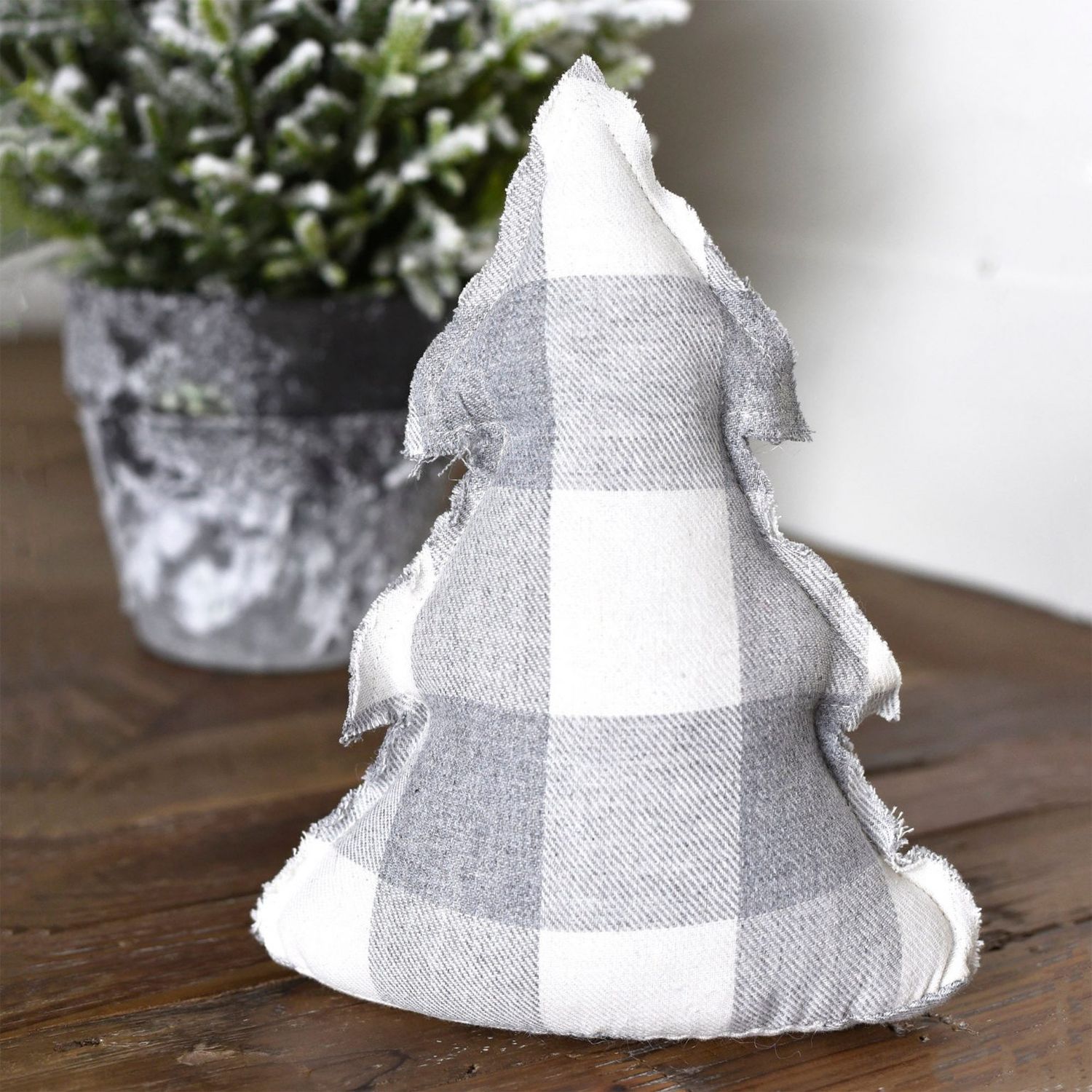 Grey Check Christmas Tree Door Stop 9"