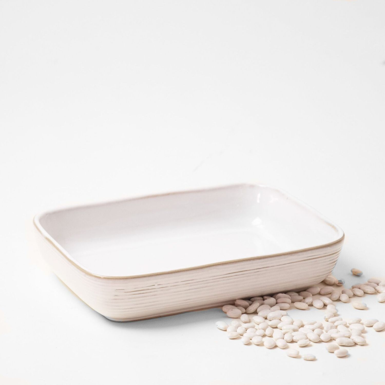 White Stripe Rectangle Dish 9"